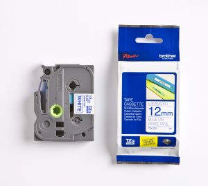 PRÆGETAPE BROTHER 12 MM BLÅ/HVID TZ 233 LAMINERET