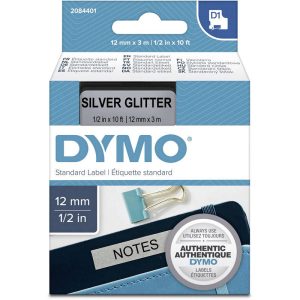 PRÆGETAPE DYMO D1 12 MM X 7 3M SORT/SØLV