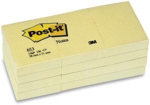 POST-IT 653 GUL 3M  38X51 12 STK/PK    PR PAKKE