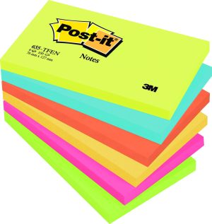 POST-IT NOTES NEON 76X127MM 6 ASS FARVER 6BLK/PAK 655TFEN