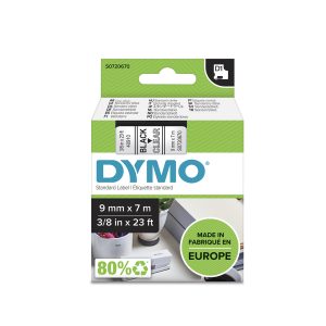 PRÆGETAPE DYMO D1 9 MM X 7 M SORT/KLAR 40910