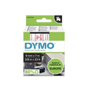 LABELTAPE DYMO D1 9MM RØD PÅ HVID 40915