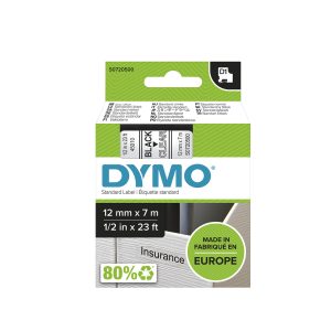 PRÆGETAPE DYMO D1 12 MM X 7 M SORT/KLAR 45010