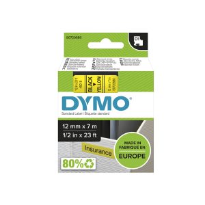 PRÆGETAPE DYMO D1 12 MM X 7 M SORT/GUL 45018