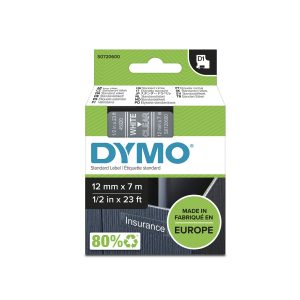 PRÆGETAPE DYMO D1 12 MM X 7 M HVID/KLAR