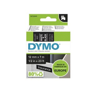 PRÆGETAPE DYMO D1 12 MM X 7 M HVID/SORT   45021