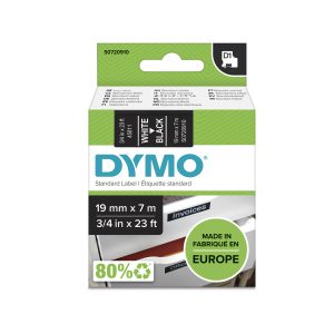 PRÆGETAPE DYMO D1 19 MM X 7 M HVID/SORT 45811