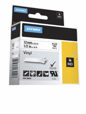 LABELTAPE DYMO D1 12MM SORT PÅ HVID VINYL
