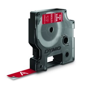 LABELTAPE DYMO D1 12MM DURABLE HVID/RØD 12MMX3MTR. 1978366