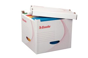 ARKIVÆSKER I HVID BØLGEPAP BÆREHÅNDTAG T/HÆNGEMAP. 624262