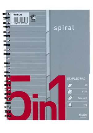 KOLLEGIEBLOK A5 M/SPIRAL LIN. M/INDEX 5IN1 5X15ARK 400054660