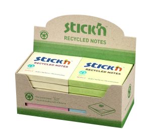 NOTES STICK-N RECYCLED 4ASS. FARVER 76 X 76 MM PK/12 STK
