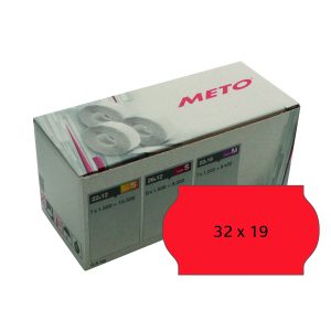 PRISETIKET METO 32X19 MM  NEON RØD PERM. LIM