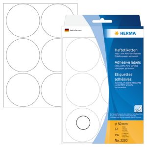 ETIKET HERMA Ø50MM HVID MAPPE MED 32 ARK M/6 ETIKETTER