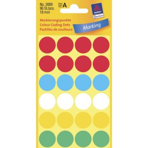 ETIKET ø18MM ASS. FARVER PK/96 ETIKET.