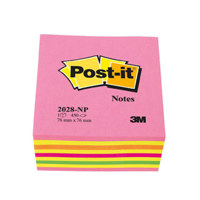 POST-IT CUBE NEONFARVER 76X76MM 450BLADE/BLK 2028NP