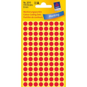 ETIKETTER AVERY Ø8MM RØD 3010 416 STK