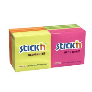 BLOK NOTES 76X76MM ASS. 12 STK STICK`N - GUL,BLÅ, RØD, GRØN