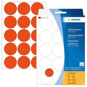 ETIKET HERMA Ø32MM RØD 480 STK