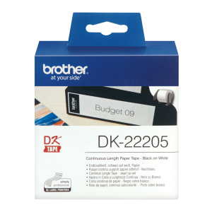 BROTHER PAPIRTAPE 62MM DK22205 ENDELØSE BANER 30.48 M HVID