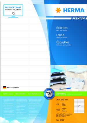 ETIKETTER HERMA A4 70X16,9MM 100 ARK - 5100 STK