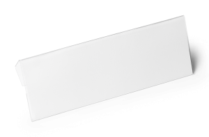 Lagerlomme/etiketholder hard cover 1/2 a5 210x74 mm tværLagerlomme/etiketholder i transparent PET-plast til at hænge over kanten af pakkebure og rullecontainere.