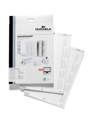 Indstiksark badgemaker®30x65 mmMikroperforerede indstiksark til navneskilte i format 30x65 mm