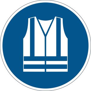 Påbudsskilt  "anvend sikkerhedsvest" permanentPermanent påbudsskilt "Anvend sikkerhedsvest" Ø 43cm, 0,4mm, 1 stk