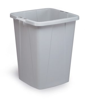 Affaldsspand durabin 90l kvadratiskStor kvadratisk affaldsspand, 90 liter, med bærehåndtag. Godkendt til fødevarer. 1 stk.