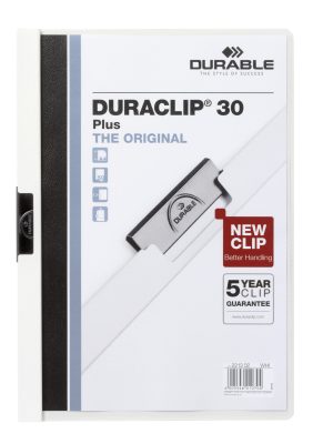 Duraclip® 30 plusDen originale klemmappen med transparent lomme på forsiden,  kan rumme op til 30 A4 sider