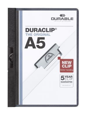 Klemmappe duraclip® 30 a5Den originale klemmappe med transparent forside, kan rumme op til 30 A5 sider.