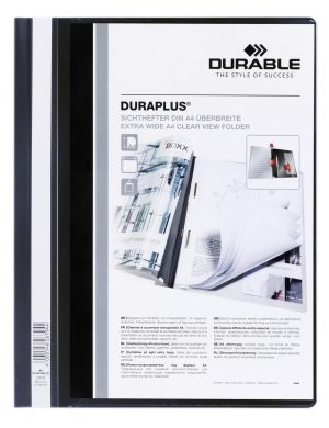 Duraplus®Tilbudsmappe A4 med farvet ryg, bagside og klar dobbelt forside.