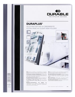 Duraplus®Tilbudsmappe A4 med farvet ryg, bagside og klar dobbelt forside.