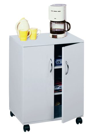 Multifunktionsvogn 74/53 lukketVogn/skab af malamin, to faste og to flytbare hylder og døre.