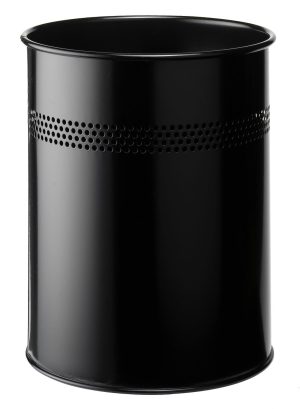 Papirkurv metal rundt 15/p 30mmRunde papirkurv med dekorationshuller. Kapacitet 15 liter.