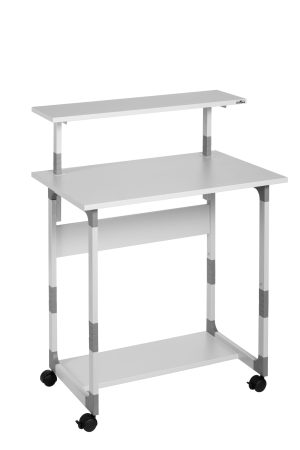 System computer trolley 80 vhMobilt computerbord med højdejusterbar skærm og tastaturhylde. Nederste hylde fungerer som ekstra lagerplads.