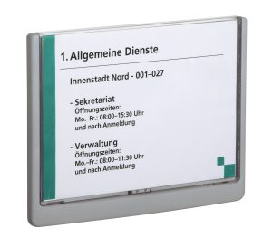 Dørskilt click sign a5 tværDør og vægskilte med farvet kant. Let aftagelig front for nem udskiftning af indstik. Design indstiksetiket med gratis skabelon.