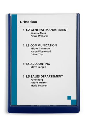 Click sign 210x297mm (a4 høj)Dør og vægskilte med farvet kant. Let aftagelig  front for nem udskifte af indstik. Design indstiksetiket med gratis skabelon.