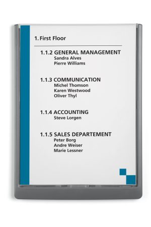 Click sign 210x297mm (a4 høj)Dør og vægskilte med farvet kant. Let aftagelig  front for nem udskiftning af indstik. Design indstiksetiket med gratis skabelon.