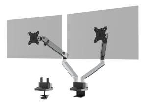 Skærmholder select plus 2 skærme, bordbeslagSkærmholder SELECT PLUS med fleksibel arm til 2 skærme, bordbeslag
