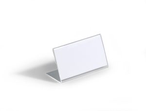 BORDSKILTEHOLDER L-FORMET KLAR 100X54MM AKRYL 10 STK/PK