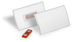 Navneskilt click fold rpp 54x90, magnet (place&hold)Letvægts konveks foldbart navneskilt med unik klikmekanisme, der har en magnetisk "place & hold" fastgørelse. Størrelse 54x90 mm. 10 stk. pr. æske.