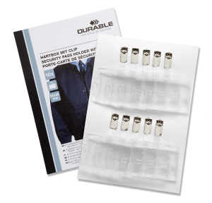 Id-kortholder m stropklemmeHolder af slidstærkt akryl med plads til 1 stk. sikkerhedskort. 10 stk i en pose.