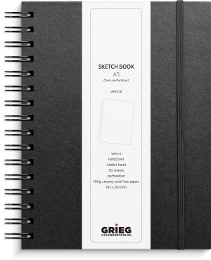 Skitseblok, sort kunstskind, ulinj., A5