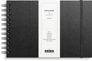 Skitseblok, sort kunstskind, ulinj., A5 liggende