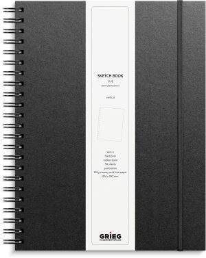 Skitseblok, sort kunstskind, ulinj., A4