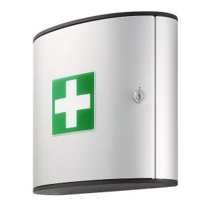 Førstehjælpsskab first aid box mFørstehjælpsskab med to fag uden indhold.