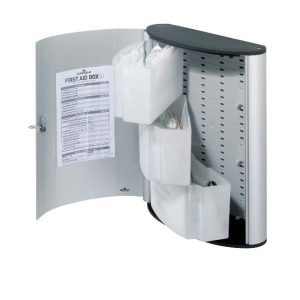 Førstehjælpsskab first aid set lFørstehjælpsskab med tre fag med indhold (72 stk forskellige førstehjælpsartikler).