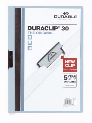 Klemmappe duraclip® 30 a4Den originale klemmappe med transparent forside, kan rumme op til 30 A4 sider.