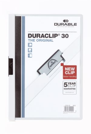 Klemmappe duraclip® 30 a4Den originale klemmappe med transparent forside, kan rumme op til 30 A4 sider.